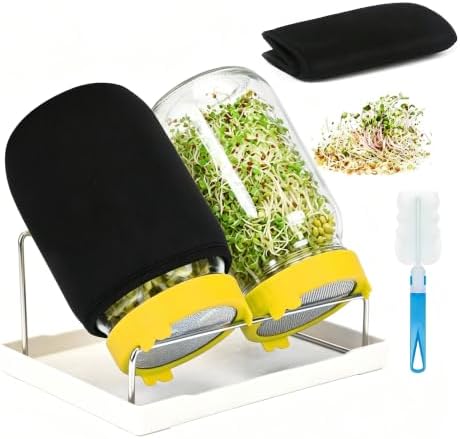 Lulonpon Sprouting Kit, 2 Sprouting Jar Kits, Wide Mouth Quart Mason Jars with Stainless Steel Screen Sprout Lids,1000ml Sprouts Growing Kit, Seed Sprouter Set for Growing Broccoli, Bean, Alfalfa by Lulonpon