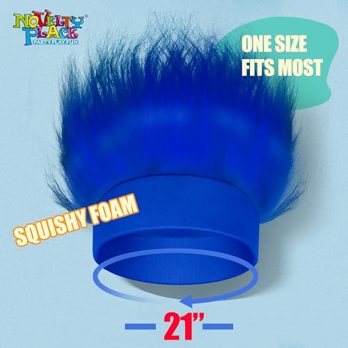 Novelty Place 2Pcs Blue Hairy Costume Headband - Fun and Fuzzy Crazy Hair Wig Troll Hair Costume Accessories - Perfect for Sports Parties, Costume, Cosplay, and Halloween - Fit Kids, Teens and Adults - Image 2