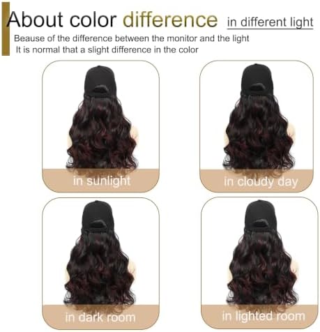 Hat Wig Baseball Cap with Long Wavy Wig Layered Highlights Burgundy Hair - Image 6