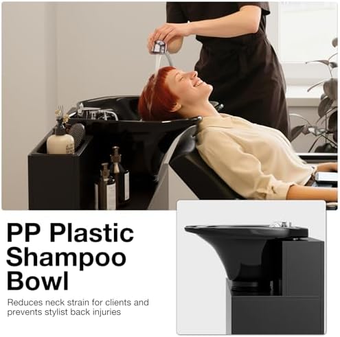 SyyBhb Black Shampoo Cabinet for Salon, Backwash Salon Storage Station with Shampoo Bowl and Reclining Chair - Image 7