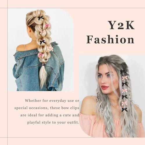 30PCS Bow Hair Clips 3 Colors Mini Hair Bows Kawaii Hair Ribbon Clips Black Pink Satin Bow Hair Accessories for Women Girls - Image 2