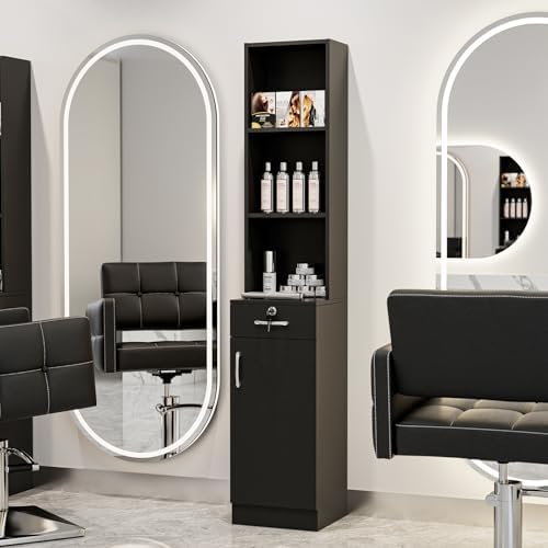 Wall Mount Salon Stations for Hair Stylist, Hair Salon Storage Cabinet, Beauty Barber Station with Lockable Drawer, Shelves, Storage Cabinet, Black by enjoyyourwonderfullife