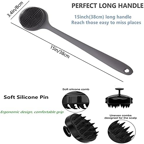 Silicone Body Scrubber & Scalp Massager, Long Handle Back Scrubber for Shower, Exfoliating Brush, Hair Dandruff Shampoo Brush for Men, Women & Kids - Image 3