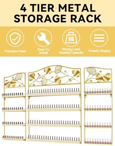 EBANKU Metal Nail Polish Racks, Gold Flower Shape Display Rack Cosmetic Display Case Lipstick Perfume Wall-mounted Shelf Essential Oil Organizer for Home Spa Nail Salon Shop - Image 6