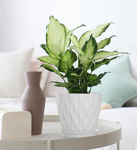4/4.5/5/5.5/6/6.5/7 Inch Plant Pots,7 Pack Flower Pots with Drainage Holes and Trays,Plastic Planters for Indoor Outdoor Plants Growth,White - Image 4
