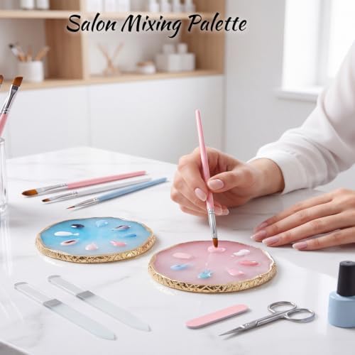 Resin Nail Art Palette 2 Pcs Blue Pink Mixing Tray for Gel Polish Acrylic Pigment Watercolor Foundation Reusable Smooth Nail Color Plate for Manicure DIY Salon Art - Image 6