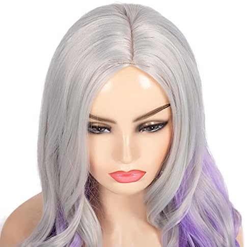 Long Curly Wavy Silver Grey to Purple Wig Side Part Natural Looking Synthetic Cosplay Wig for Women - Image 3