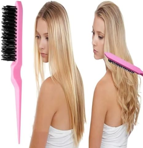 ZVOREI 5pcs Boar Bristle Slick Back Hair Brush Set, Pink - Image 2