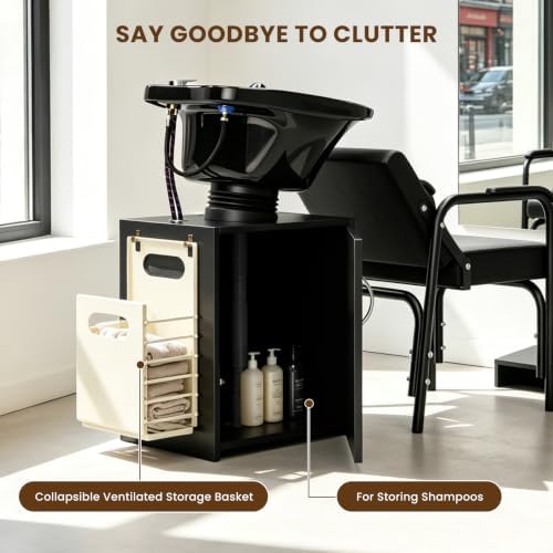 Shampoo Cabinet with Reclining Chair for Salon, Hair Washing Station - Image 7