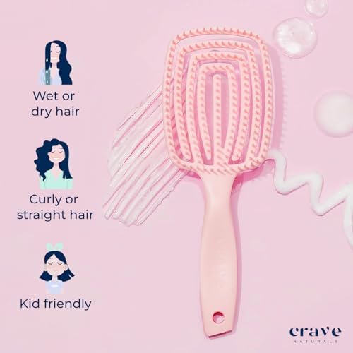 Crave Naturals FLEX DMC Detangling Brush for Thick Hair - Glide Thru Detangling Brush - Detangler for All Hair Types - Flexible Layers Square Paddle Hairbrush - Pink - Comfort Grip - Image 6