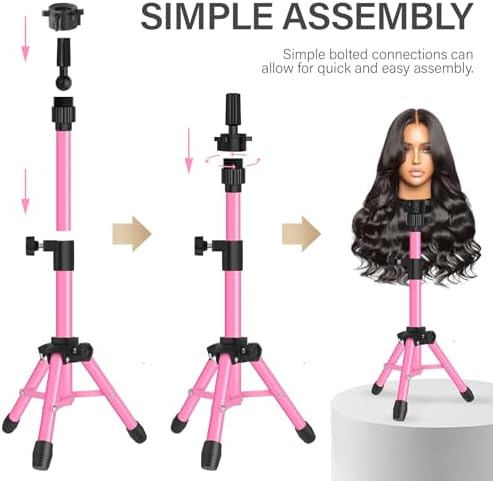 ZQIAN BEAUTY 25 Inch Wig Stand Tripod, Adjustable Mannequin Head Stand, Wig Head Stand for Training Heads And Canvas Block Head (Pink, Mannequin Head Not Included) - Image 5