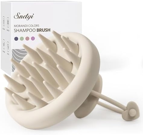 Sndyi Silicone Scalp Massager Shampoo Brush, Hair Scrubber with Soft Silicone Bristles, Scalp Scrubber/Exfoliator for Dandruff Removal, Wet Dry Scalp Brush for Hair Growth & Scalp Care, Oatmeal by Sndyi