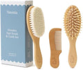 Natemia Wooden Baby Hair Brush & Comb Set - Natural Goat Hair Bristles & Soft Bristle Brush - Gentle Scalp Massage & Cradle Cap Comb - For Newborns & Toddlers, Baby Grooming Kit by Natemia