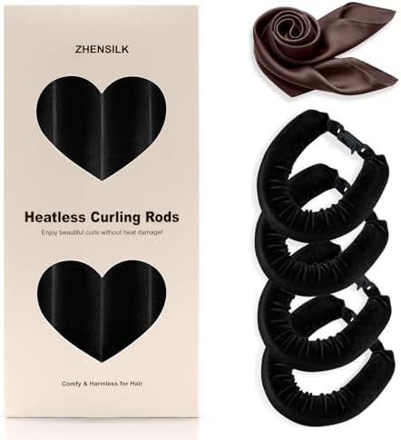 Heatless Hair Curler Set – 4PCS Velvet Overnight Blowout Rods for Heatless Curls, Jumbo Flexible Curling Rods to Sleep In, No Heat Curling Tools for Natural Waves and Curls Black by ZHENSILKFocusonhaircare