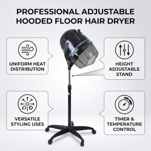 Hooded Floor Dryer, Professional Rolling Standing Hair Dryer Hair Processor Adjustable Hooded Hair Bonnet Dryer Salon Hair Styling Tool for Hot Perm Hair-Drying Hair Treat Hair Treatment - Image 7
