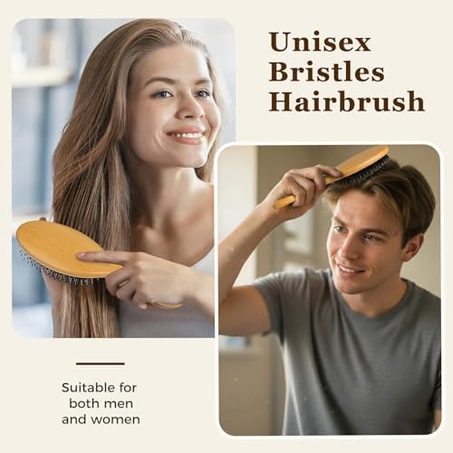 BLACK EGG Boar Bristle Brush for Wet/Dry Hair - Smoothing, Massaging, Detangling, Reduce Frizz, Restore Shine - Bamboo Brush for Women, Men, Kids - Image 6