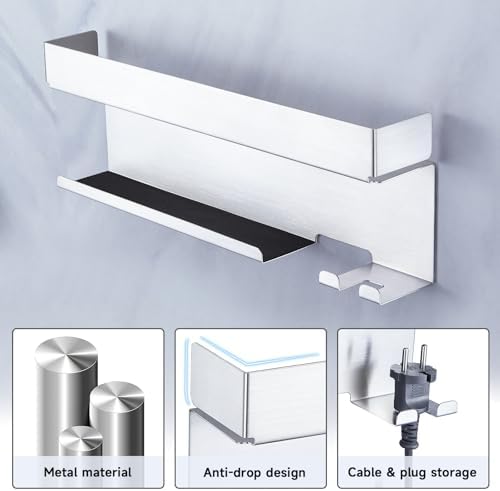 Storage Hair Dryer Holder for Curling Iron Wands Accessories, Hair Straightener Holder, Wall Mount Hair Tool Organizer for Styler Attachments, Curling Iron Holder Organizer for Bathroom, Silver - Image 2