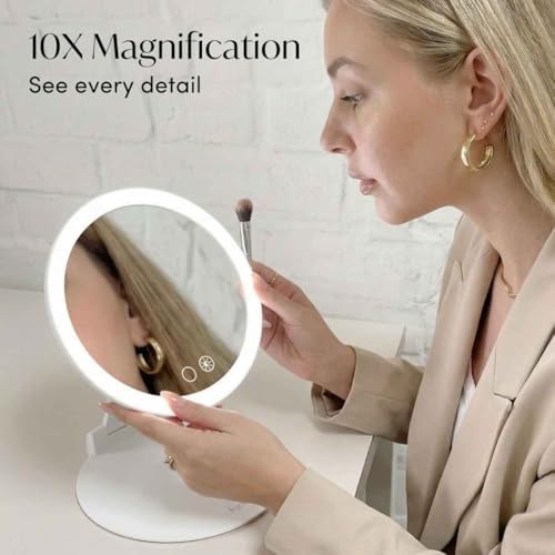 Fancii 10x Travel Magnifying Makeup Mirror with Lights, Rechargeable, Height Adjustable 8" Stand, 3 Dimmable Color Modes, Portable LED Vanity Mirror (Abigail) - Image 4
