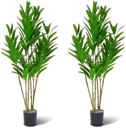 3.3FT Artificial Croton Plant, Faux Green Leaf Croton Tree with 6 Trunks by Famigmo