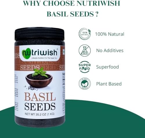 Nutriwish Basil Seeds 35.2 oz (1 KG) | 100% Natural, Raw & Gluten-Free | Perfect for Smoothies, Drinks & Desserts - Image 3