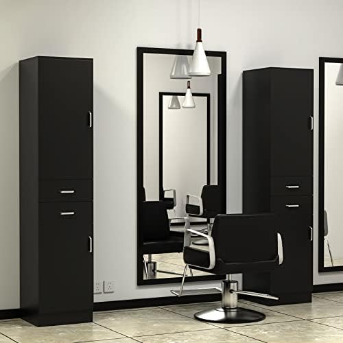 Paddie Wall Mount Barber Stations, Salon Stations for Hair Stylist, Hair Station Salon Furniture Sets with a Storage Cabinet, 2 Drawers and a 2 Tier Shelf, 17.3" L x 70.9" H - Image 2
