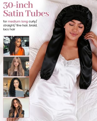 Ababalaya Double Layer Long Satin Silk Feeling Bonnet for Women Sleep Cap - Image 6