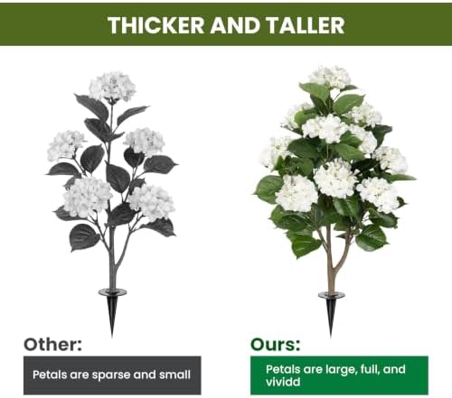 2 Pack 3FT Fake Hydrangea Trees for Outdoors with Ground Spikes, White Artificial Hydrangea Flowers Topiary Trees, Realistic Faux Outdoor Plants for Front Porch, Patio, Garden, Entryway Decor - Image 2