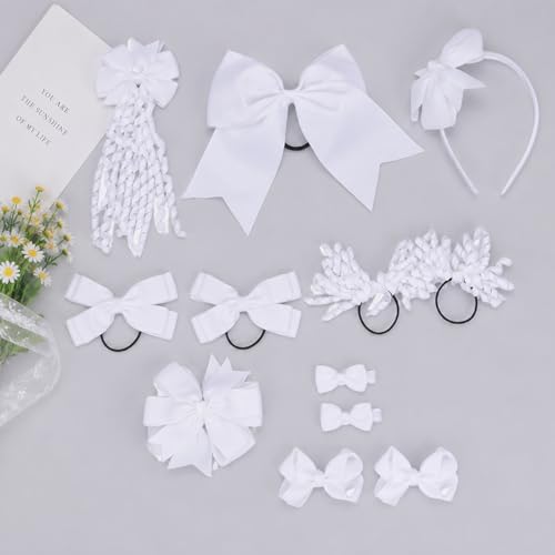 baotongle 12 Pcs School Hair Accessories Set School Bows for Girls Bow(White) - Image 3