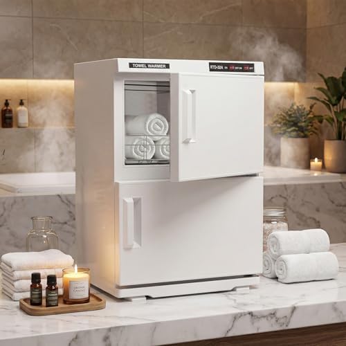 32L Hot Towel Warmer, Large Capacity Spa Towel Warmer with Double Cabinets, Professional Towel Warmer Cabinet with Clip & 2 Racks for Salon, Barber Shop, Massage, Facial by MOMOKOVA
