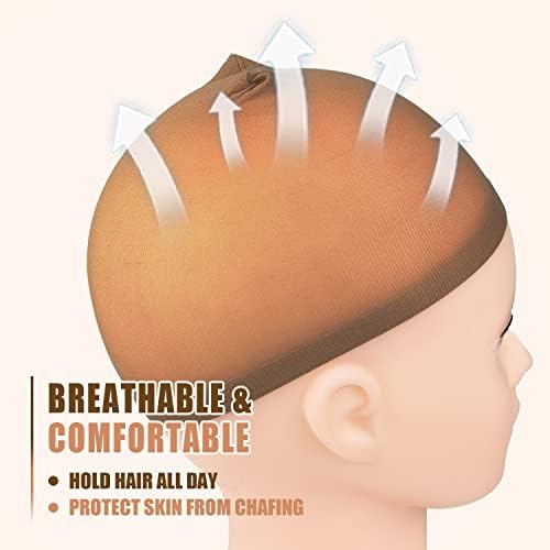 IKOCO Wig Cap, 8Pcs Stretchy Nylon Caps for Women, Brown - Image 3