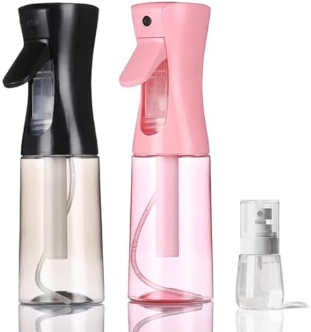 3 Pack Spray Bottles, 2-Pack Continuous Spray Bottles,Fine Water Mist Spray Bottles for Hair 6.8 OZ (200 ML) and 1oz 30ml Travel Spray Bottle Mister for Cleaning,Hairstyling,Plants,Pets Pink Black by Unknown