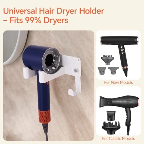 Dyson Hair Dryer Holder, Blow Dryer Holder Self Adhesive Hair Dryer Holder Wall Mounted Aluminum Hair Tool Organizer Blow Dryer Holder for Bathroom White CHOCHYAH - Image 3