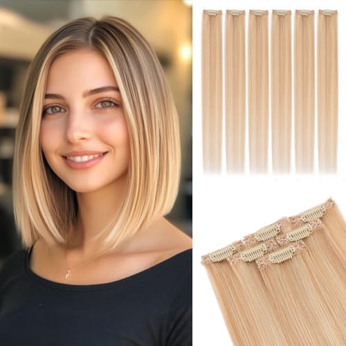 Rich Choices Real Human Hair Clip In Extensions-6 Pcs Single Clip Design-Invisible Clip in Extensions for Thin Short Hair-Hairpieces for Women-10 Inches #18P613 Ash Blonde Highlighted Bleach Blonde by RichChoices