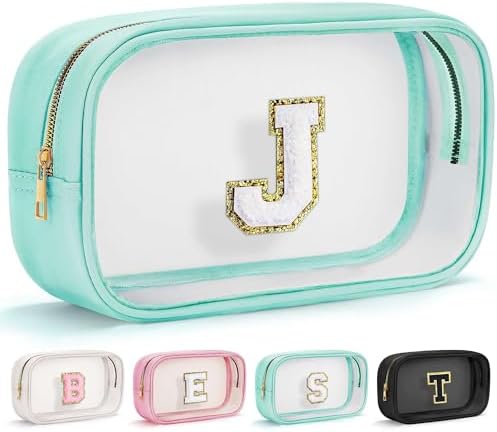 YOOLIFE Initial Clear Makeup Bag | Waterproof Large Travel Makeup Bag | Personalized Travel Beach Toiletry Bag | Car Organizer Essentials for Women Men | Teacher Girls Women Birthday Gifts Blue J by YOOLIFE