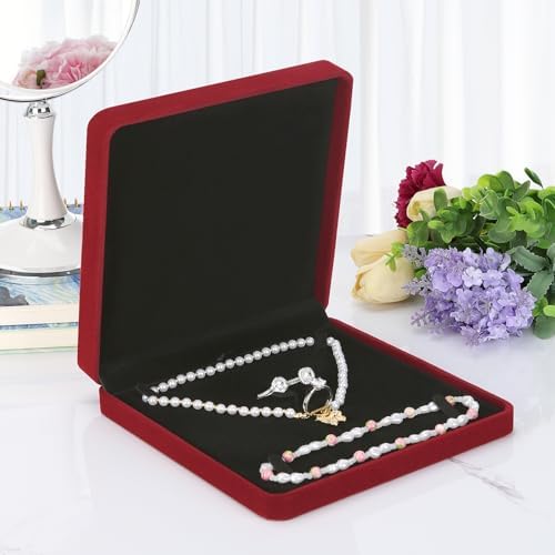 LETURE Velvet Jewelry Set Box, Velvet Gift Box for Bracelet Necklace Earring Ring (Red) - Image 6
