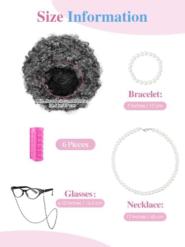 URATOT 5 Pieces Halloween Old Lady Wig Costume Set Grandma Wig Hair Rollers Glasses Chain Necklace Bracelet - Image 4
