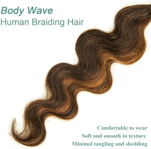 YWIGS Body Wave Bulk Human Braiding Hair for Boho Braids 50G #4/30 18inch - Image 3
