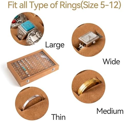 Frebeauty 100 Slots Ring Organizer Tray,Velvet Ring Box with Clear Lid - Image 6