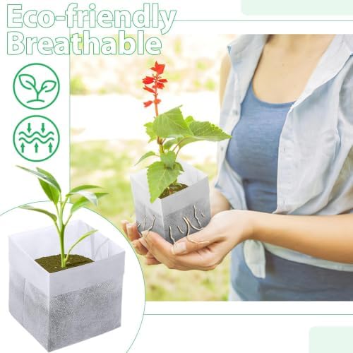 Augshy Nursery Growing Bags, 200Pcs Plant Grow Bag Non-Woven Fabric Seedling Pots Seedling Bag for Planting Seed Starting Pots Pouches for Vegetable Flower Fruit Saplings Tree (9" x 9") - Image 5