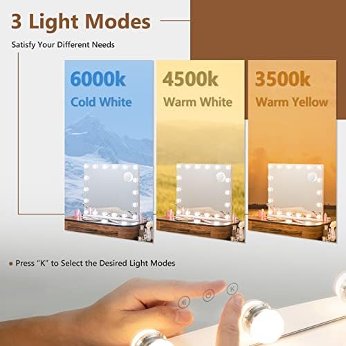 Tangkula Vanity Mirror with Lights, 26" x 21" Makeup Mirror with 18 LED Bulbs, Adjustable Color Lighting Modes & Brightness, Hollywood Mirror with 3X Magnifying Mirror, Tabletop & Wall-Mounted - Image 5