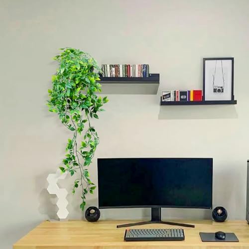 LOYWREE 3 Pack Small Artificial Hanging Mandala Plant with Pot Faux Plants Indoor Fake Small Potted Plant 28.7-In Long Faux Vine Shelf Decor Ideal for Indoor Outdoor Home Office Decoration (Black Pot) - Image 7