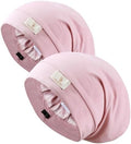 SECZIPE 2pcs Silk Satin Bonnet Hair Wrap for Sleeping, Adjustable Strap Curly Natural Hair Night Caps for Women Men(Pink&Pink) by SECZIPE