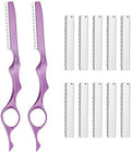 Mudder 12 Pieces Hair Razors for Cutting Hair 6.89 Inch Styling Thinning Razor Set, 2 Texturizing Cutting Tool Kit and 10 Stainless Steel Replacement Blades for Salon Home Women Men(Pink) by Mudder