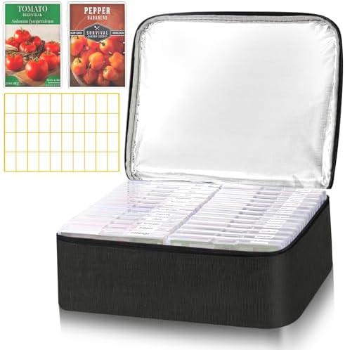 26 Slots Seed Storage Organizer Box with Insulated Bag That Holds 80-200 Seed Envelopes, Oxford Cloth Garden Seed Containers with Labels, Seed Packet Organizer for Plant, Flower ,Vegetable Seeds by Unknown