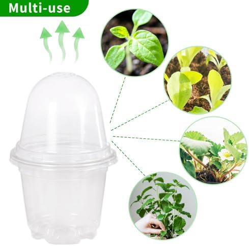 JOPY 4 Inch Plastic Nursery Pots with Humidity Dome for Plants Clear Seed Starter Pots Seedlings Planting Pots for Garden Indoor and Outdoor Small Planter Containers with Drainage Holes (10 Pack) - Image 3