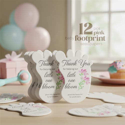 12 Pink Footprint-Shaped Gift Wrap Tags with Wildflower Seeds - Image 3