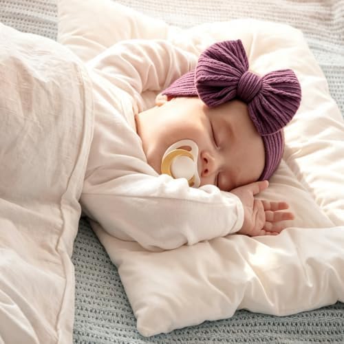 Baby Bows Headbands Soft Nylon Handmade Hair Accessories for Newborn Infant Toddler Kids (3 Black Purple Brown, Large) - Image 4