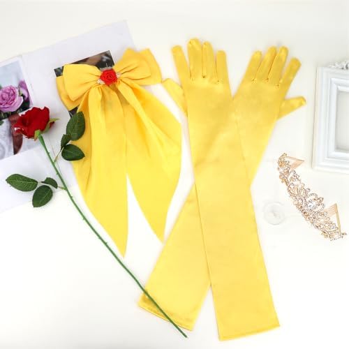 Princess Costume Accessories Crown Rose Hair Bow Yellow Gloves Kit - Image 7