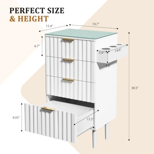 OmySalon Salon Station, Barber Station for Hair Stylist, Storage Cabinet with Glass Top & Drawers & Heat Resistant Dryer Holders, Modern Retro Style (White) - Image 3
