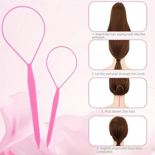 Topsy Tail Hair Tool Set, Ponytail Maker Loop Styling Tools, 2 Sizes, Multicolor, 8 Piece - Image 6